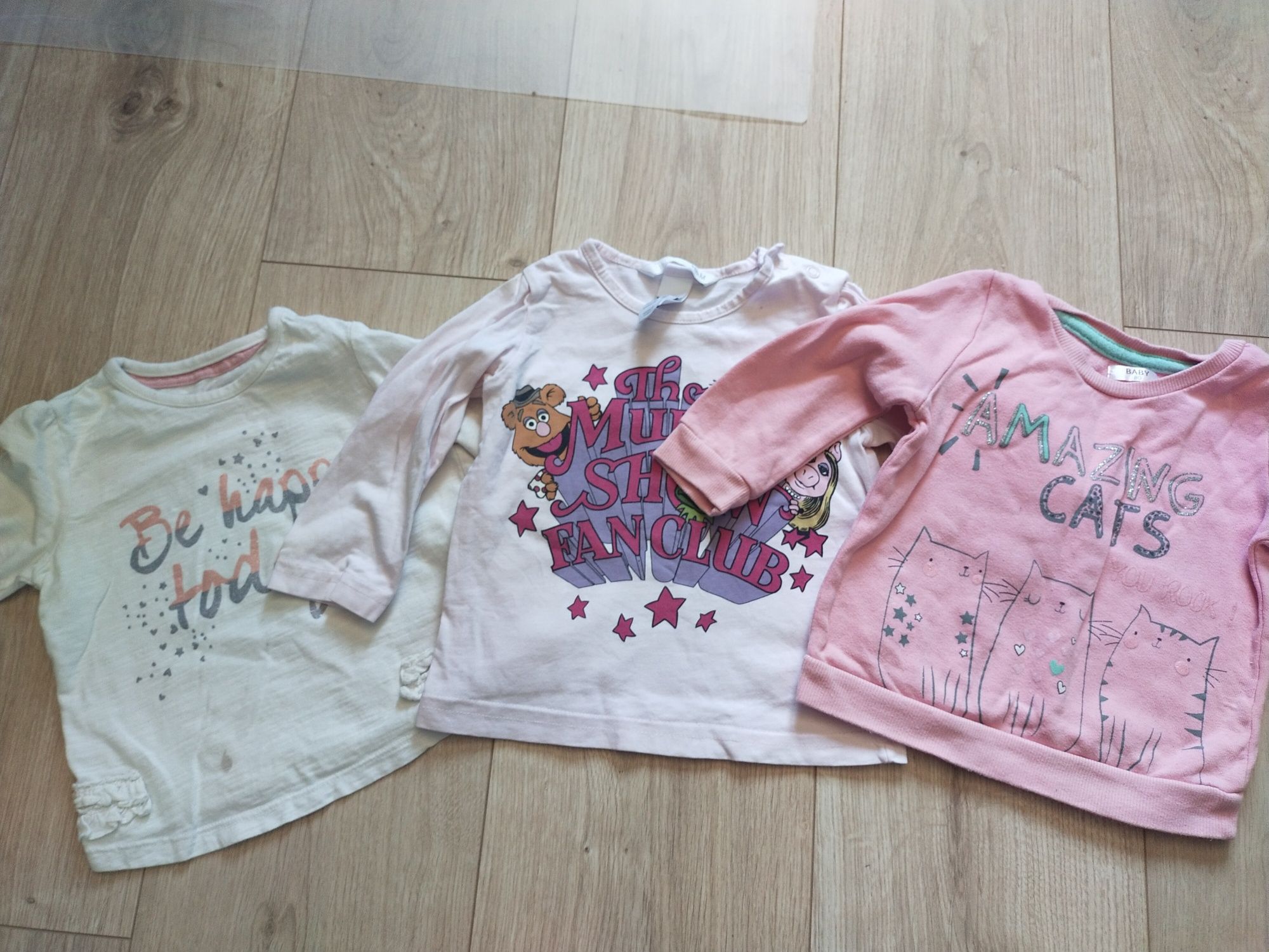 3 bluzki z długim rękawem bluzy t-shirty paka paczka zestaw komplet 80