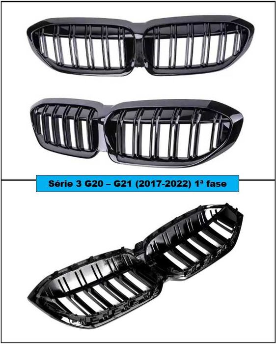 Grelhas frontais preto brilho dupla barra BMW série 3 G20 G21 1ª fase