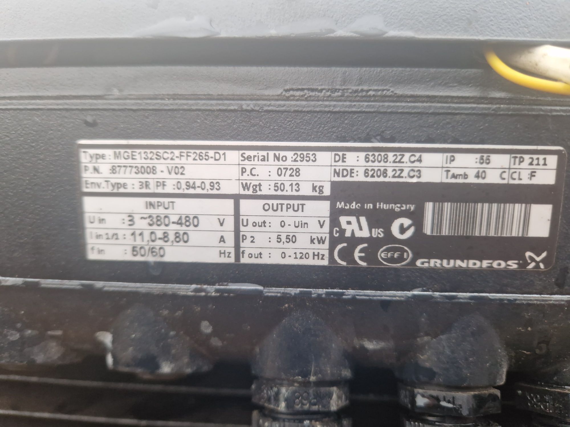 Pompa grundfos 5.5 kw z falownikiem 49m3 typ MGE132SC2-FF265-D1