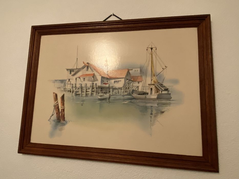 Quadro marítimo com moldura antiga – ideal para sala ou escritório