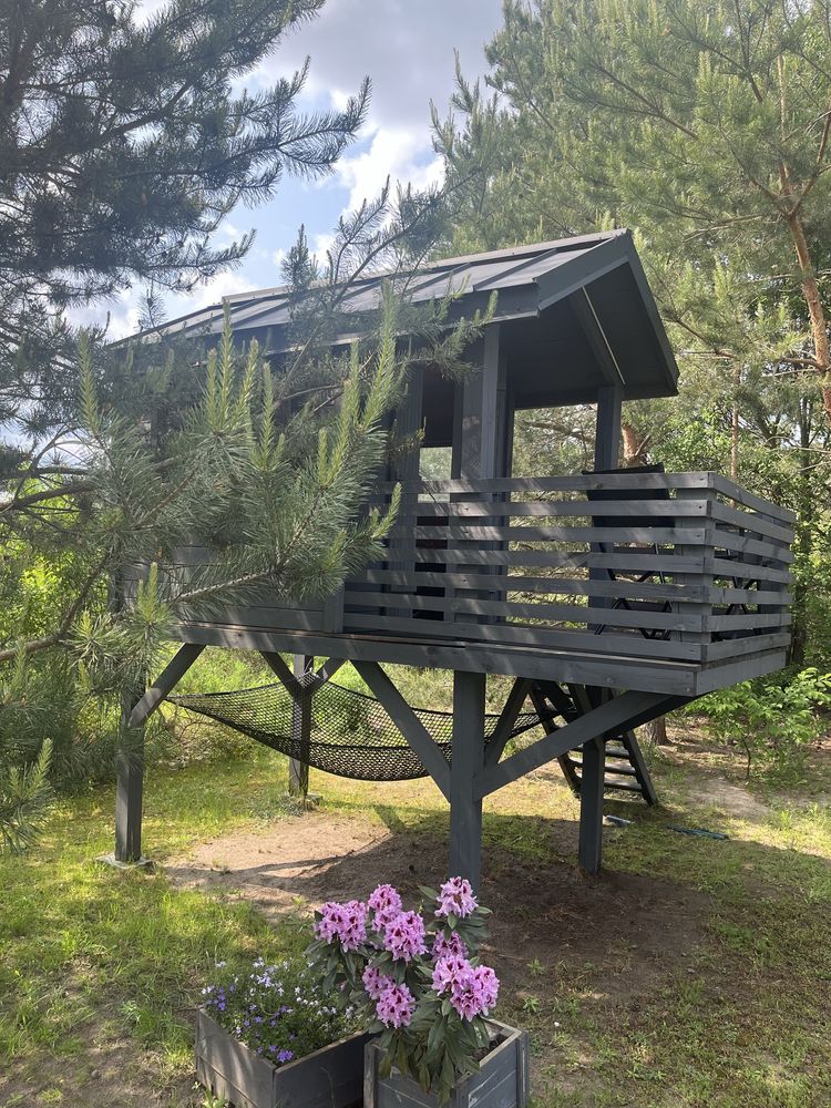 DUŻY Domek  drewniany ogrodowy dla dziecka/finkcja spania/taras/hamak