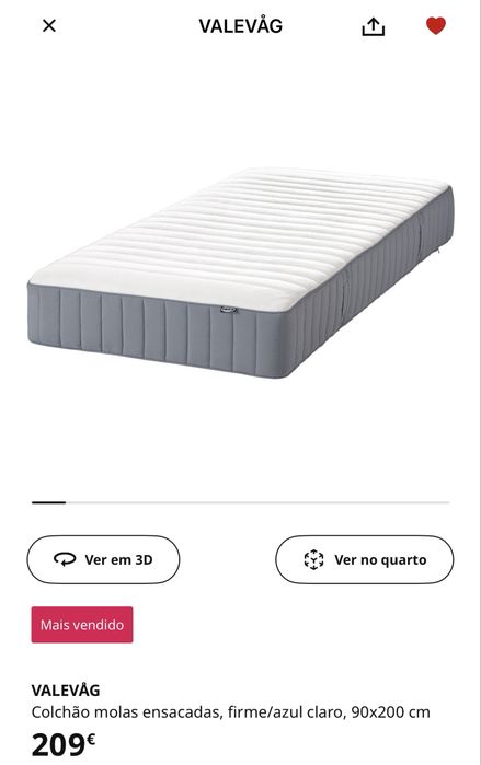 Colchão IKEA de molas ensacadas - VALEVAG, 90x200 cm