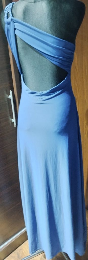 Habrowa sukienka maxi na 1 ramię, rozcięcie, wycięte plecy Elissa
