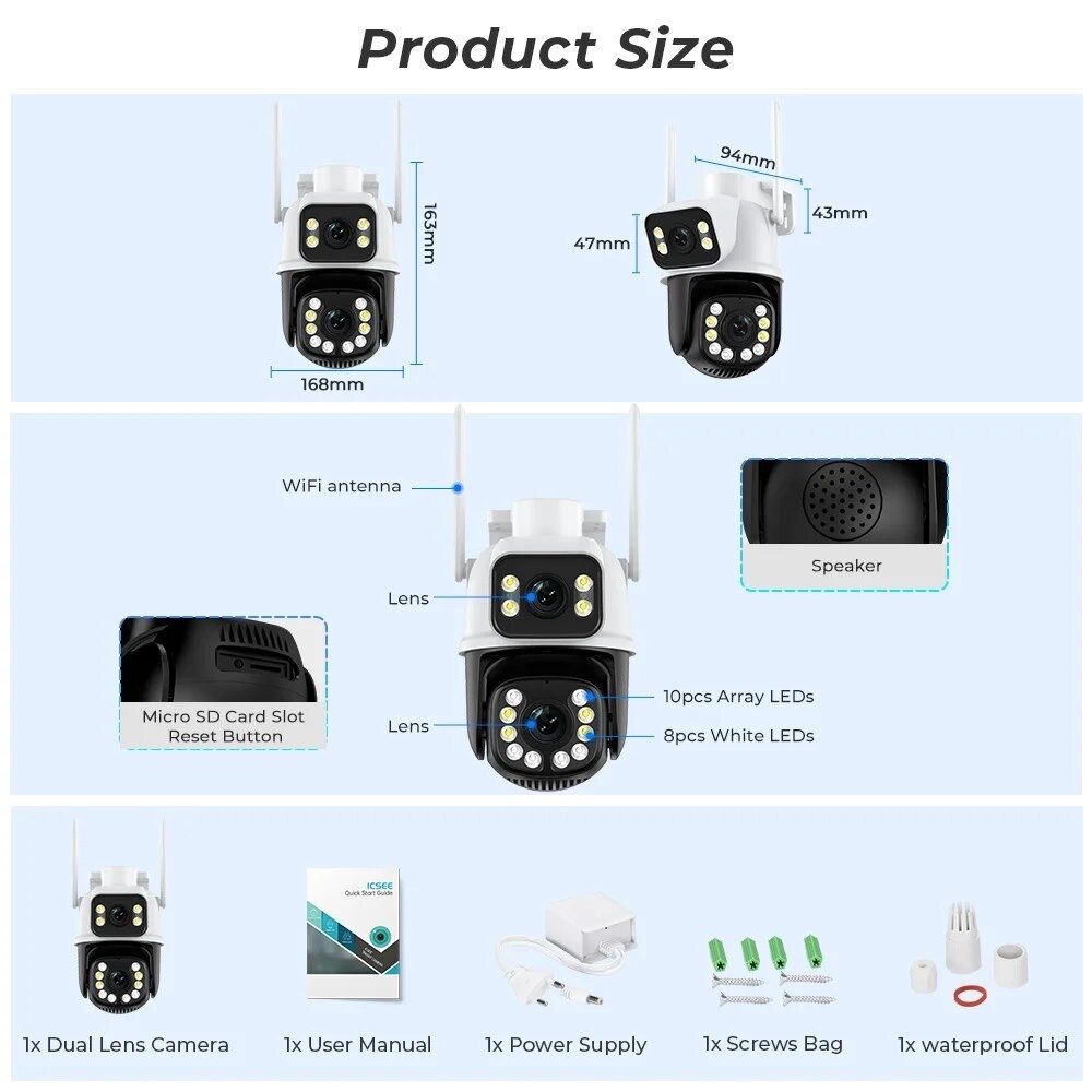 Wifi Двойная камера видеонаблюдения 8 Мп ICsee Подвійна відеонагляду
