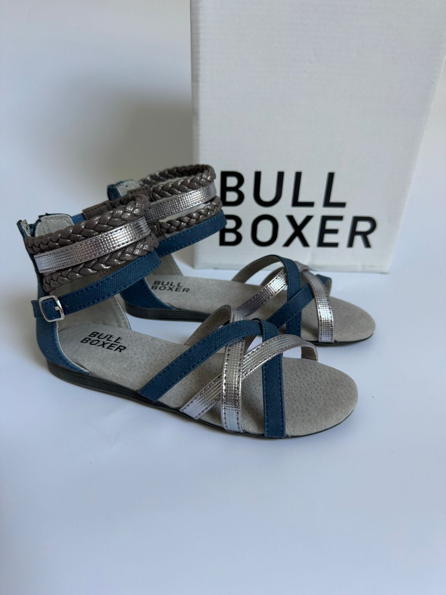Nowe dziecięce dziewczęce sandały BULL BOXER srebrne niebieskie 30