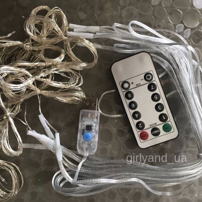 Гірлянда штора роса 3*3 м, 3*2 м, жовта біла led СУПЕР ЦІНА ОПТ