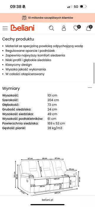 Sofa kanapa 3-osobowa z funkcją relaks rozkładane fotele