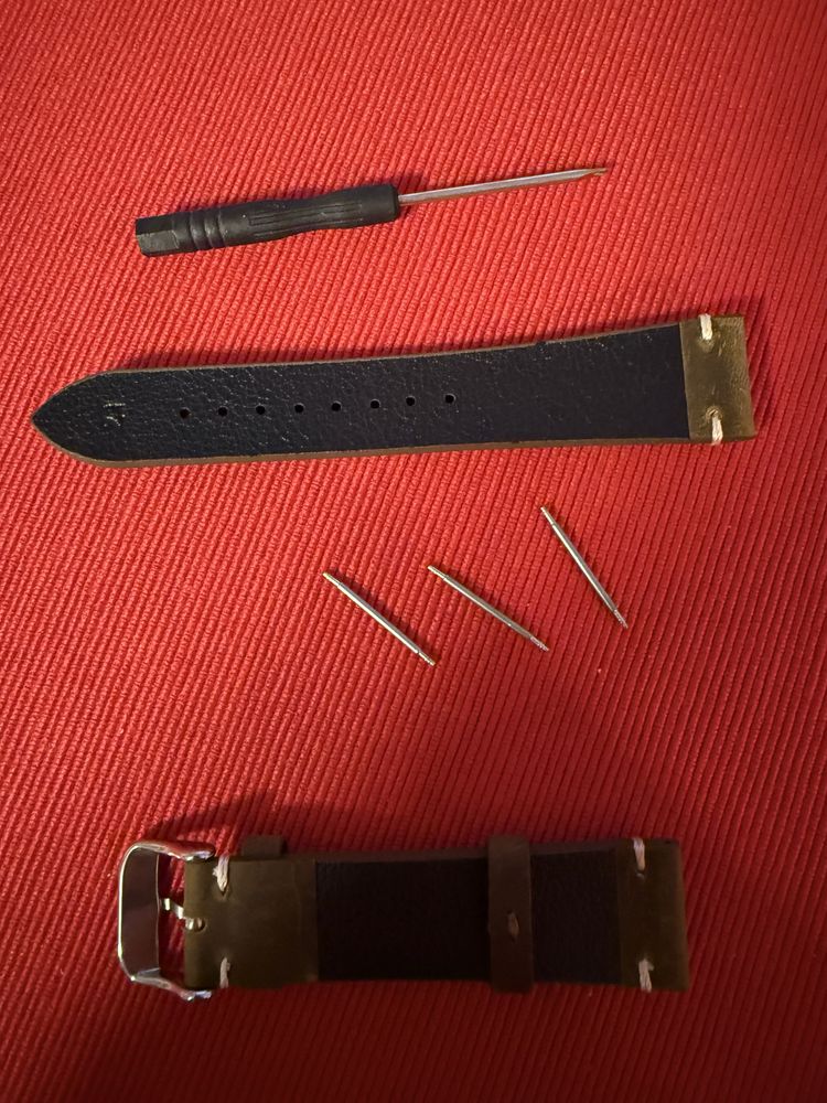 Nowy, skórzany, brązowy pasek do zegarka, 21mm