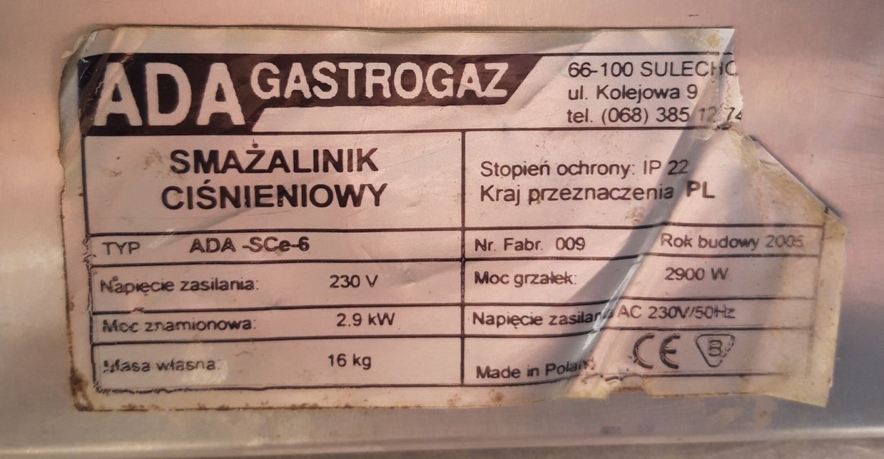Smażalnik Ciśnieniowy Elektryczny ADA -SCe-6 Firmy Ada Gastrogaz