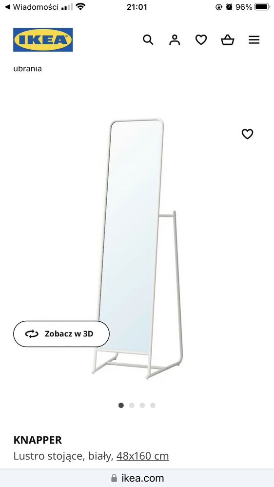 Lustro stojące białe Ikea w bardzo dobrym stanie.