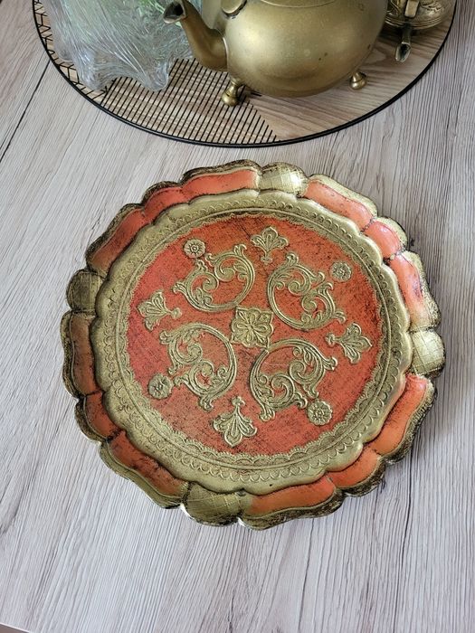 Okrągła zabytkowa florencka taca Made in Italy