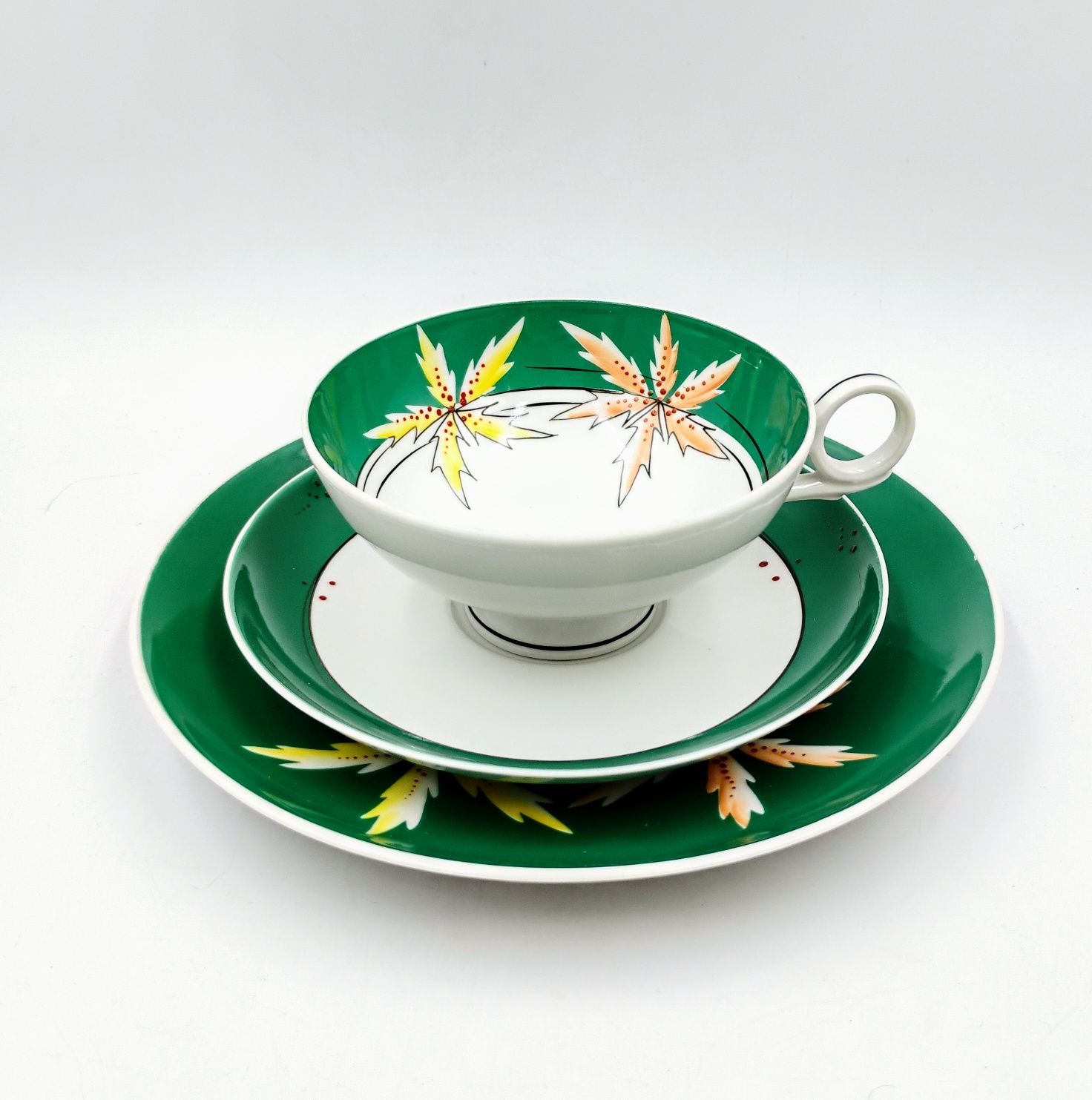 Trio Wallendorf liście jesienny jesienne filiżanka porcelana retro DDR