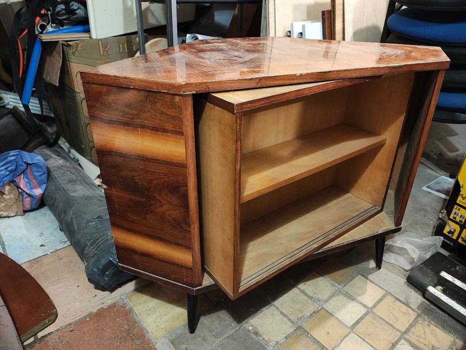 komoda barek obrotowy retro vintage prl fornir szafka
