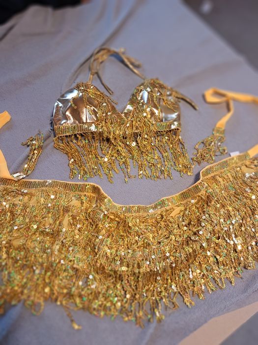 Komplet stanik i Pas do tańca brzucha cekiny brokat uniwersalny nowy