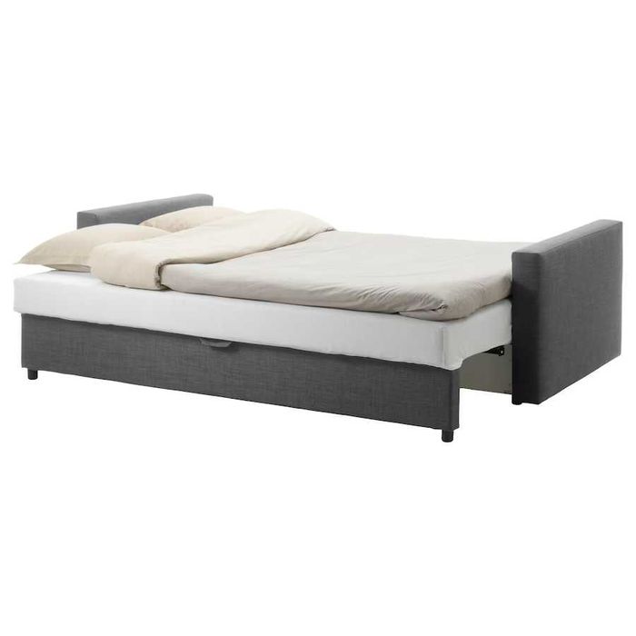 FRIHETEN Sofá-cama de 3 lugares, Skiftebo cinz esc
