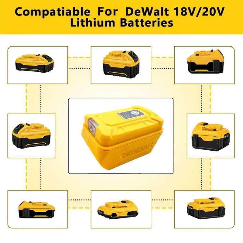 Адаптер модуль USB адаптер (powerbank 2 USB + фонарь) к акб DeWalt
