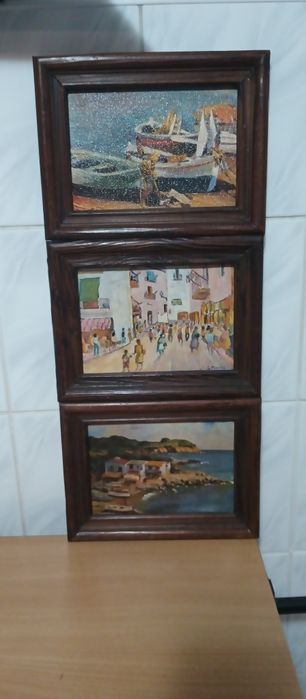 Obrazy olejne w drewnianych ramkach 3 szt