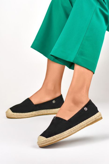 Zamszowe Czarne Espadryle Damskie