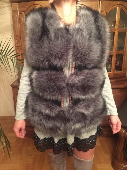 Kamizelka futrzana czarno srebrna hit