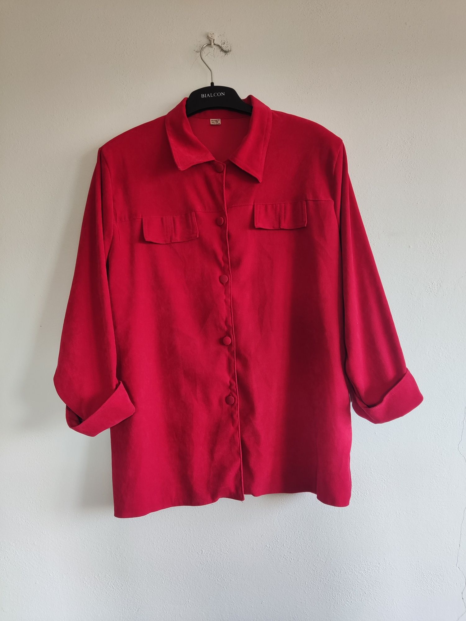 Czerwona grubsza koszula, narzutka - r. L