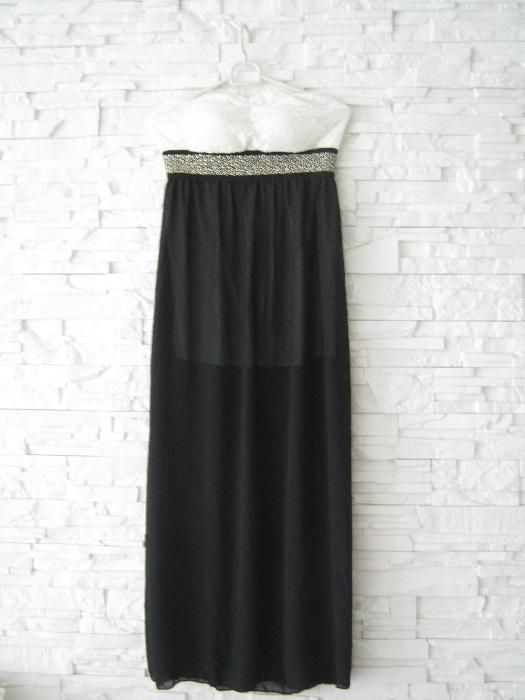 suknia czarna vintage nowa boho biała długa elegancka maxi mini