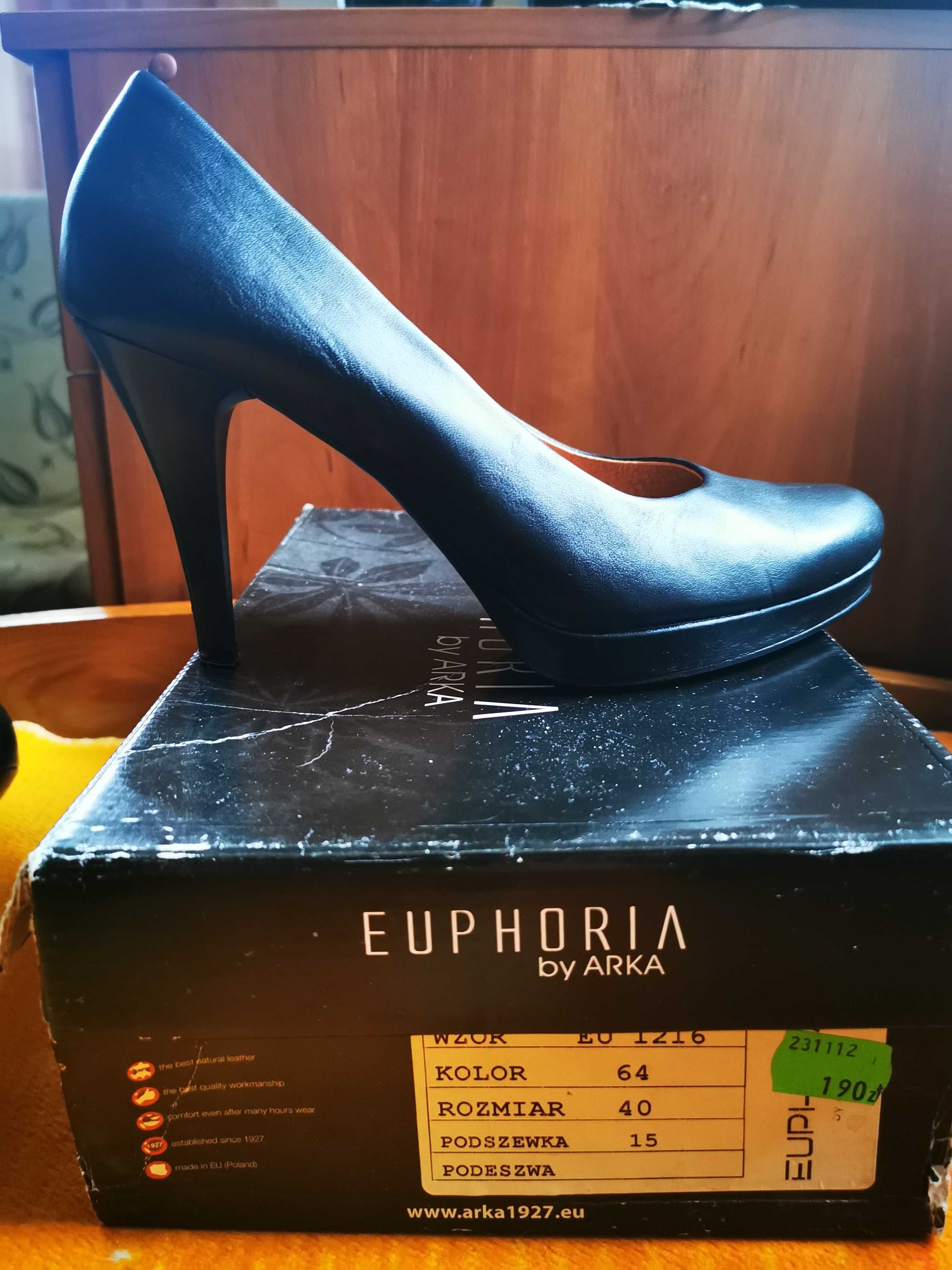 Szpilki wysokie czarne na platformie rozm. 40 Euphoria by Arka skóra