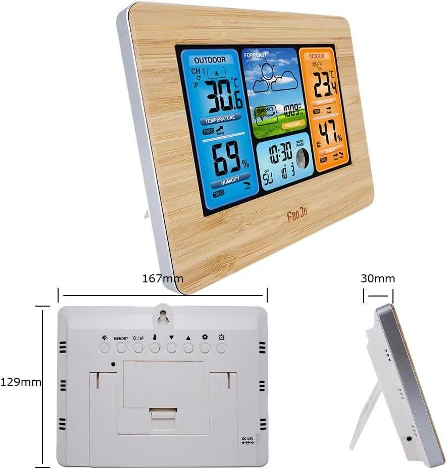 FanJu stacja pogodowa: temperatura, wilgotność pow., ciśnienie, budzik