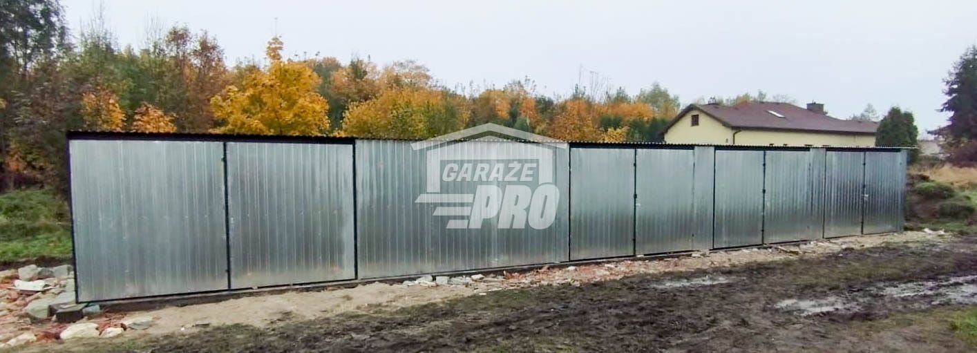 GARAŻ BLASZANY RZĄD 17,5m x 5m - spad tył 4x Brama ocynk  GP239