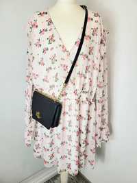 Letnia sukienka w kwiaty tiulowa boho boohoo 52 6XL vintage w serek