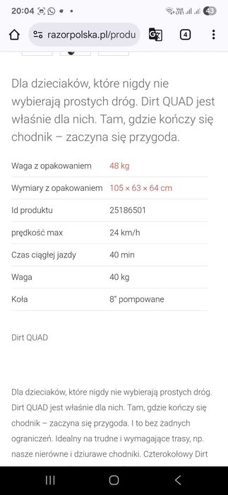 RAZOR Dirt Quad dla dziecka