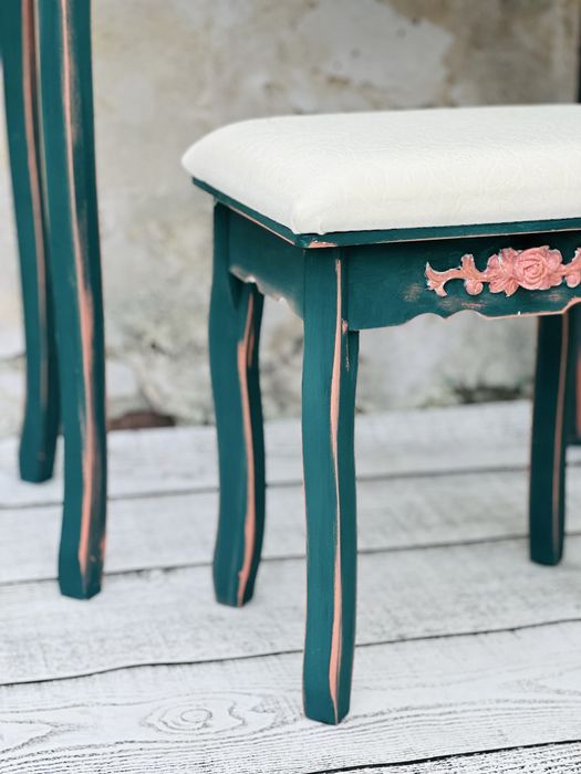 Toaletka z lusterkiem, zielona, GRATIS stołek