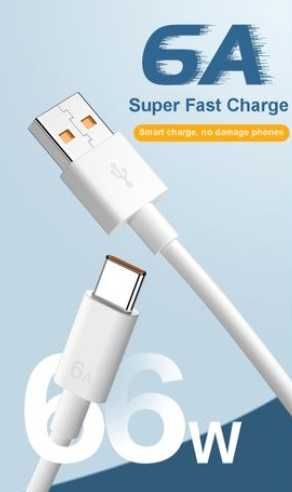 Kabel USB-USB typ C 6A 66W super ładowanie Huawei 1m biały mega JAKOŚĆ