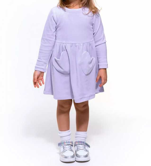 WYPRZEDAŻ Welurowa sukienka na długi rękaw ciepła fioletowa 110 5 lat