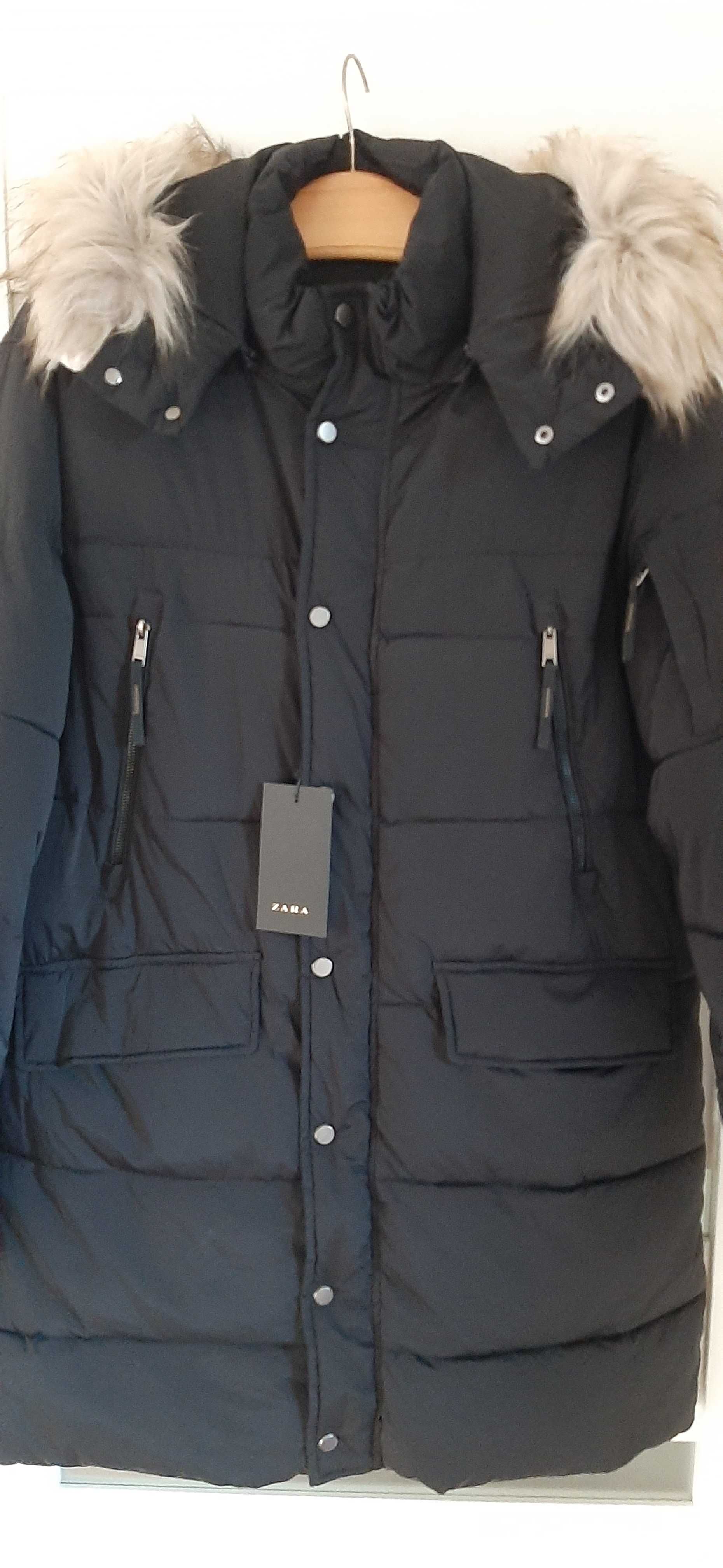 Nowa ciepła zimowa kurtka męska parka Zara, Rozmiar L, czarna