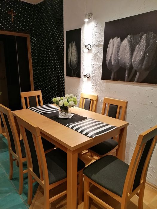 Stół  120- 160 × 80 wys. 78cm × 6 krzeseł