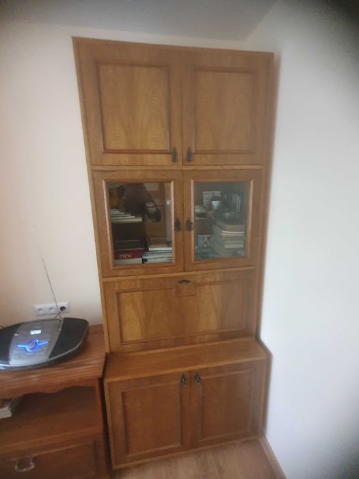 Zestaw mebli szaf segment regał retro drewno wieloczęściowe ze szkłem