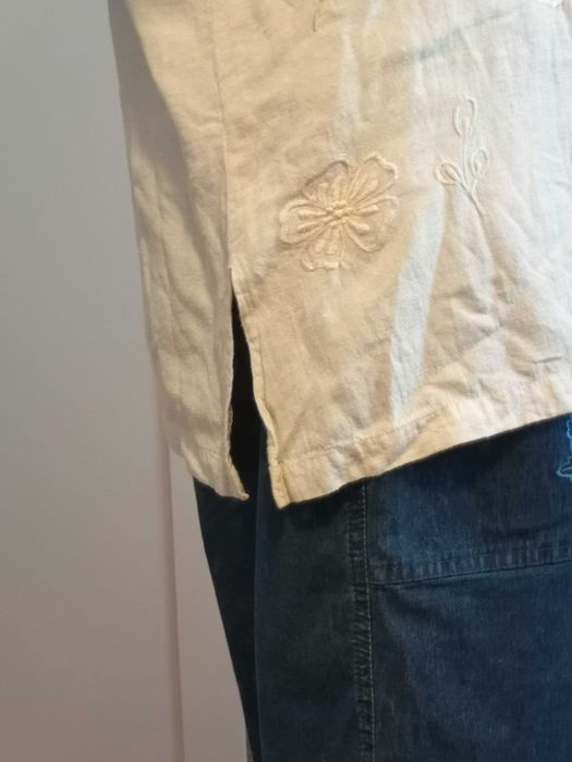 SPIDER luźna koszula vintage z domieszką lnu kremowa r. M / over size