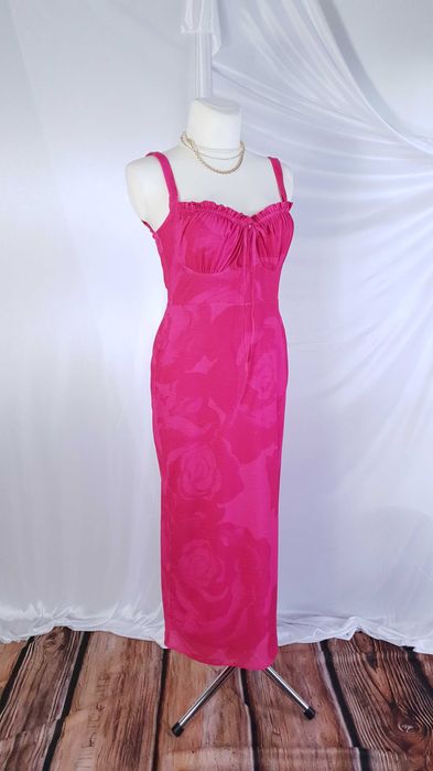 Różowa Sukienka Midi Asos Suknia Marszczenie na Biuście XXL 44 / XL 42