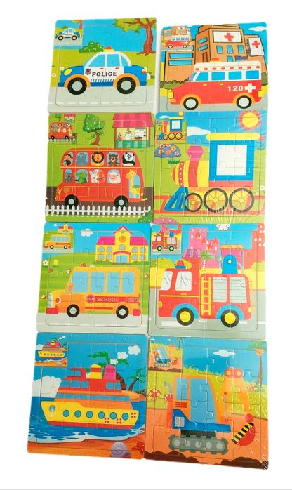 Дерев'яні пазли транспорт тварини,15дет,15х15см,деревянные пазлы