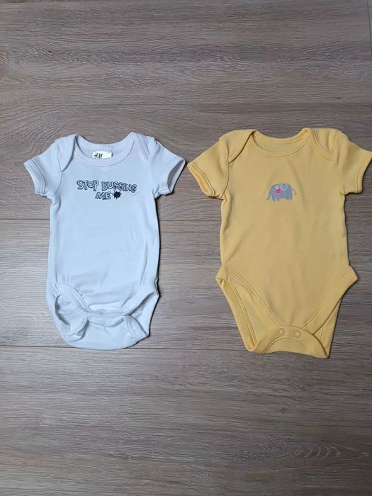 Body krótki rękaw x2 białe żuk żółte słoń 'H&M' 'George' 56