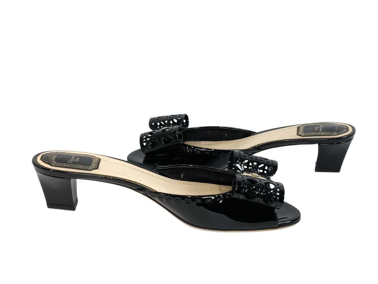 Кожаные босоножки шлепанцы Dior Black Patent Leather Bow Peep Оригинал