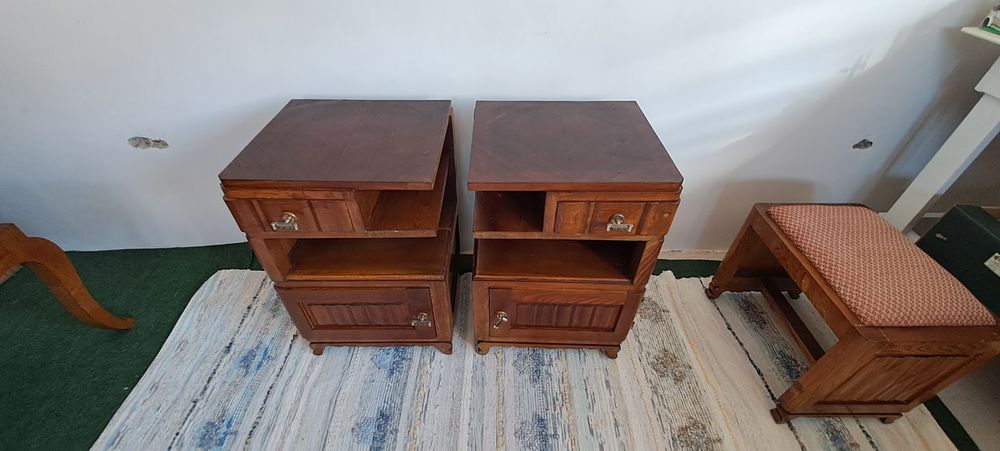 Conjunto quarto antigo, toucador, 2 mesinhas cabeceira, cadeira e banq