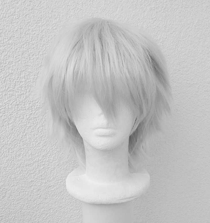 Szara krótka męska peruka z grzywką szary krótki męski wig cosplay