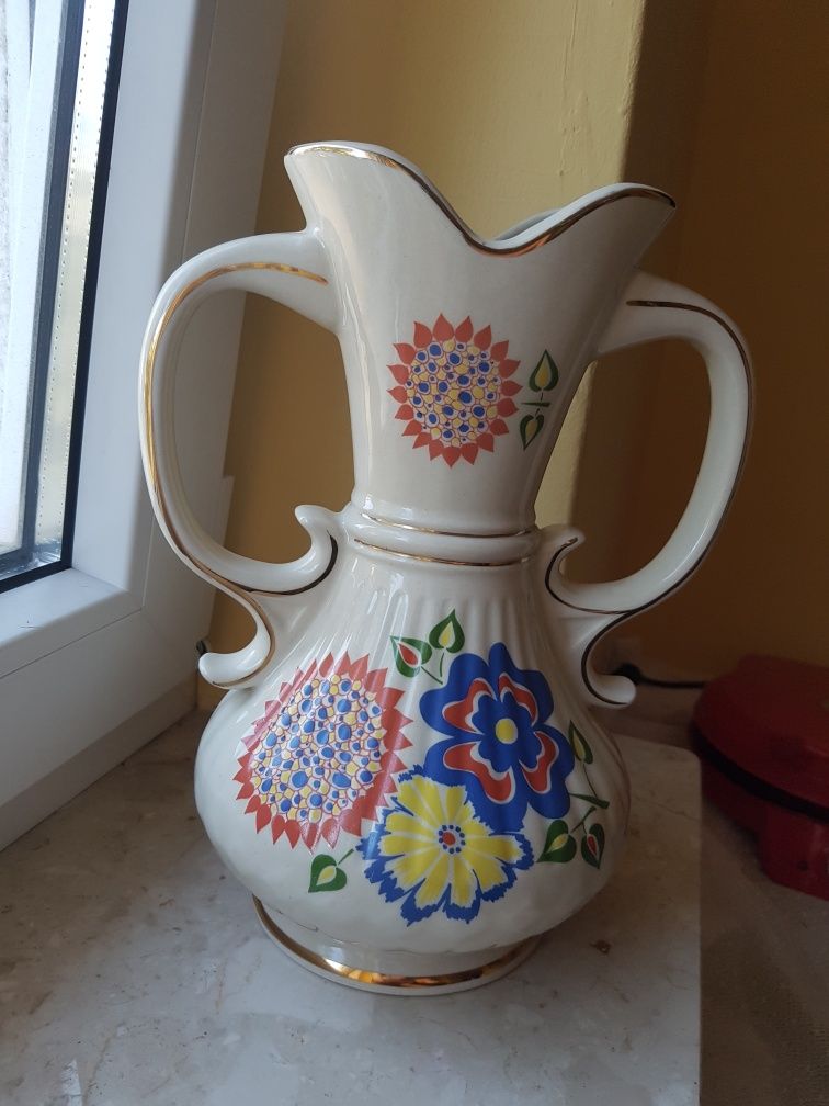 Chodziez wazon duzy prl lata 60 porcelana zloto folk porcelit kwiat