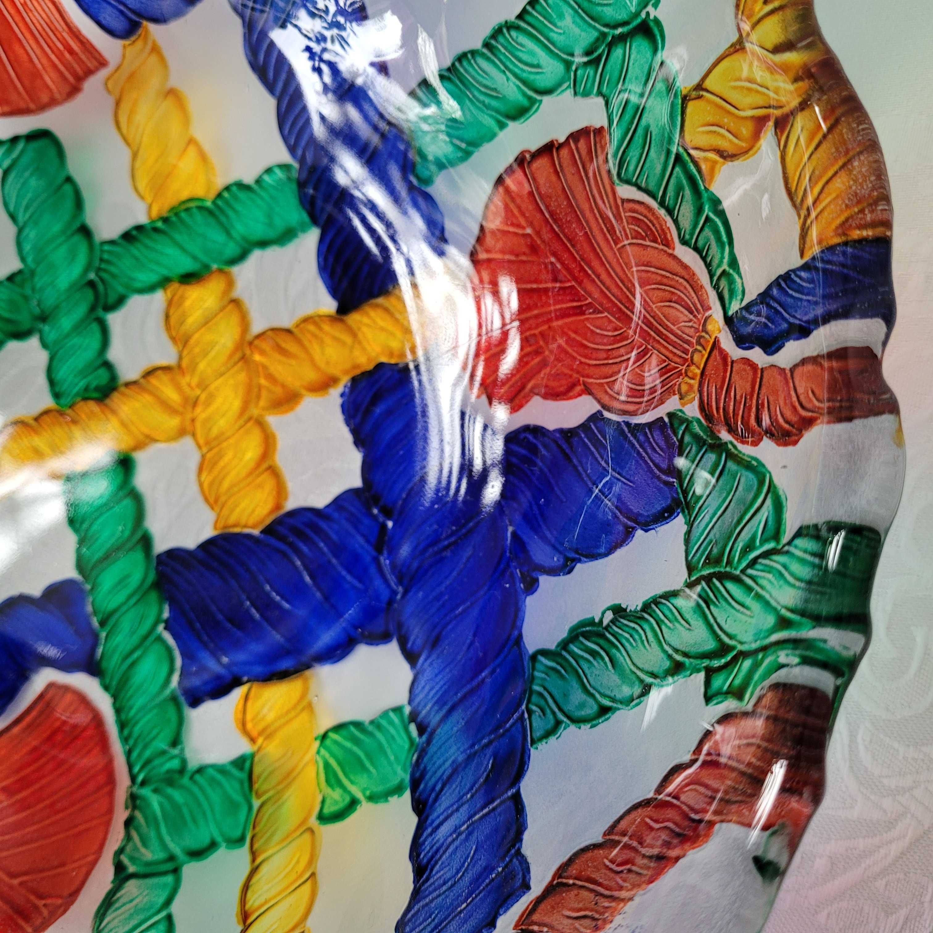 Wielkanocna kolorowa misa/patera, szkło mrożone malowane