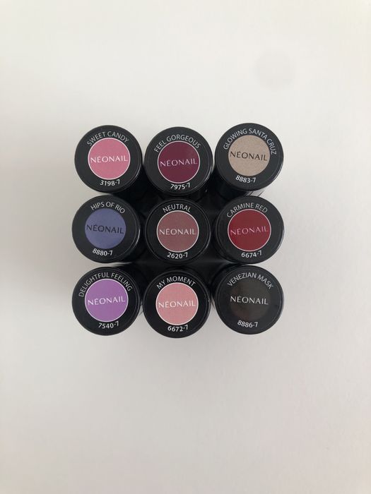 9x lakier hybrydowy neonail różne kolory, brokatowe z efektem flash