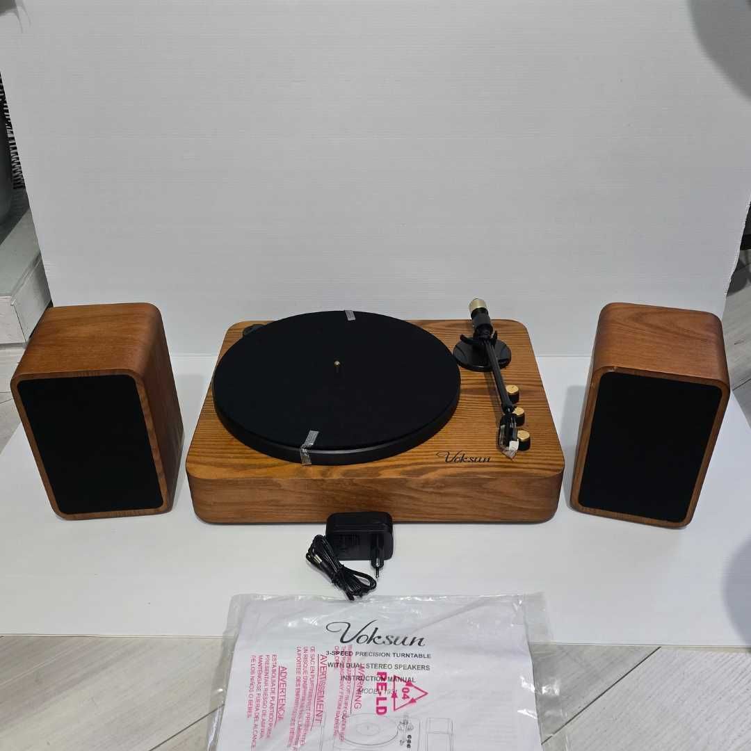 Gramofon Bluetooth HiFi System 2x głośnik 15 W Naturalne drewno