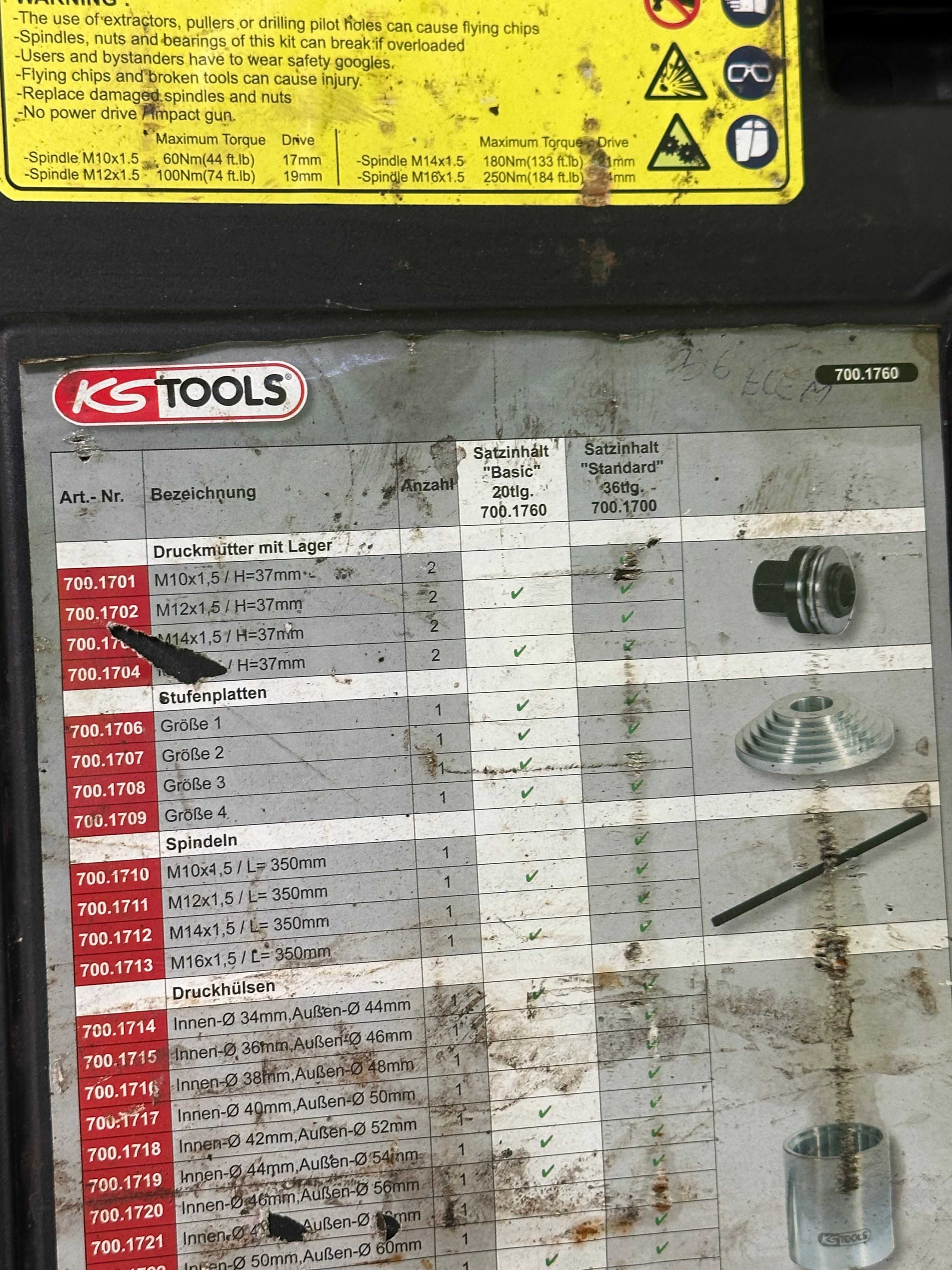Zestaw tulei wciskających i wypychających 36 CZ. KS TOOLS