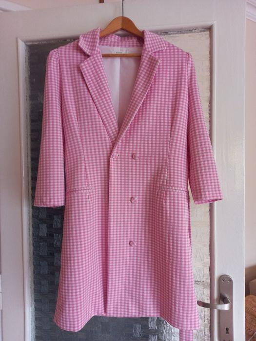 Śliczny płaszcz damski przejściowy letni w różowa pepitke rozmiar M fi