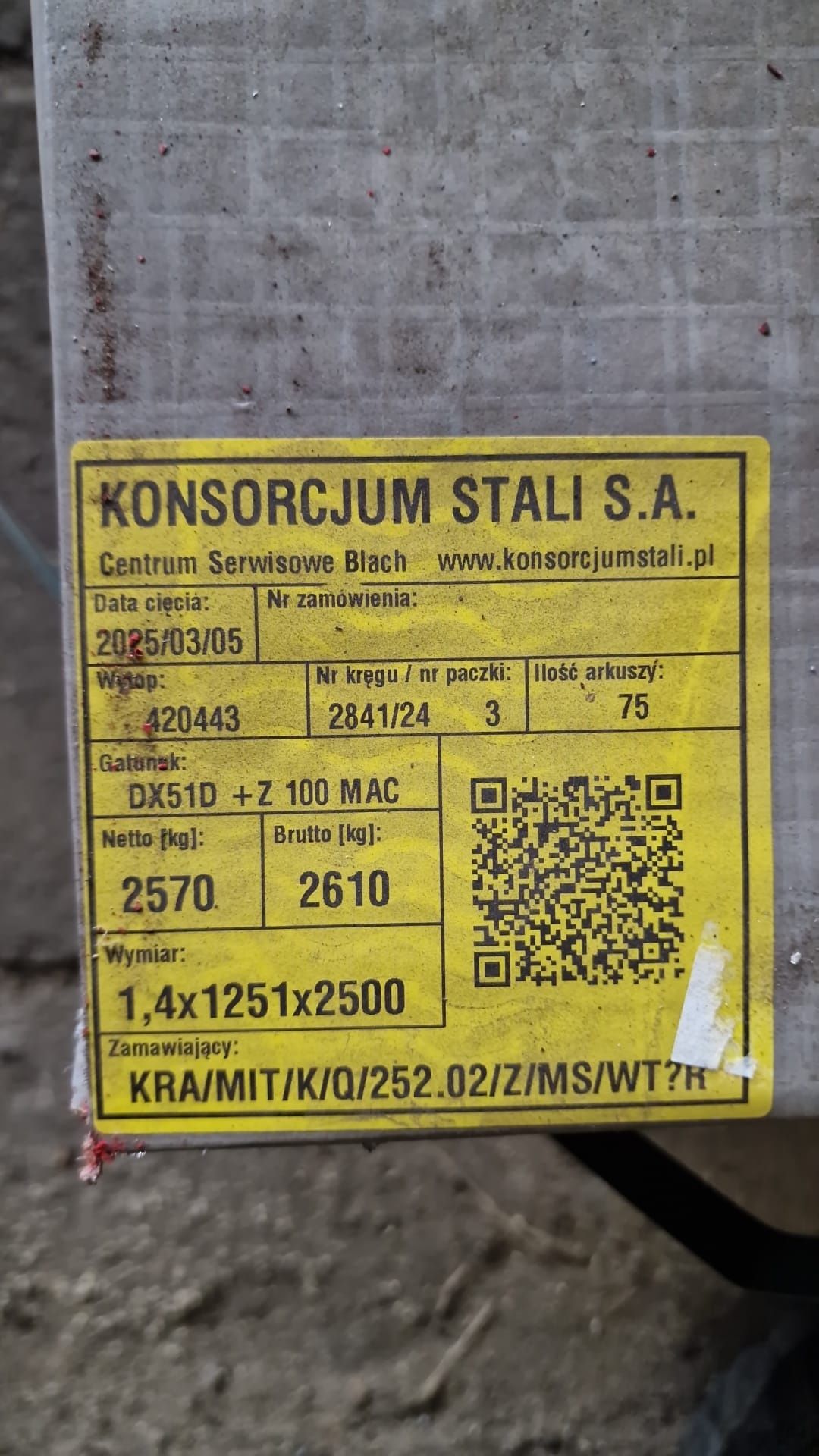 Blacha ocynk DX51D+Z 100 MAC – 1,4x1251x2500 – 3,50 zł/kg*